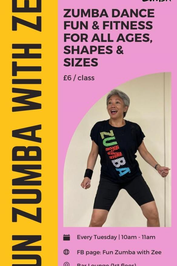 Poster for Zumba Class. All information available on webpage.